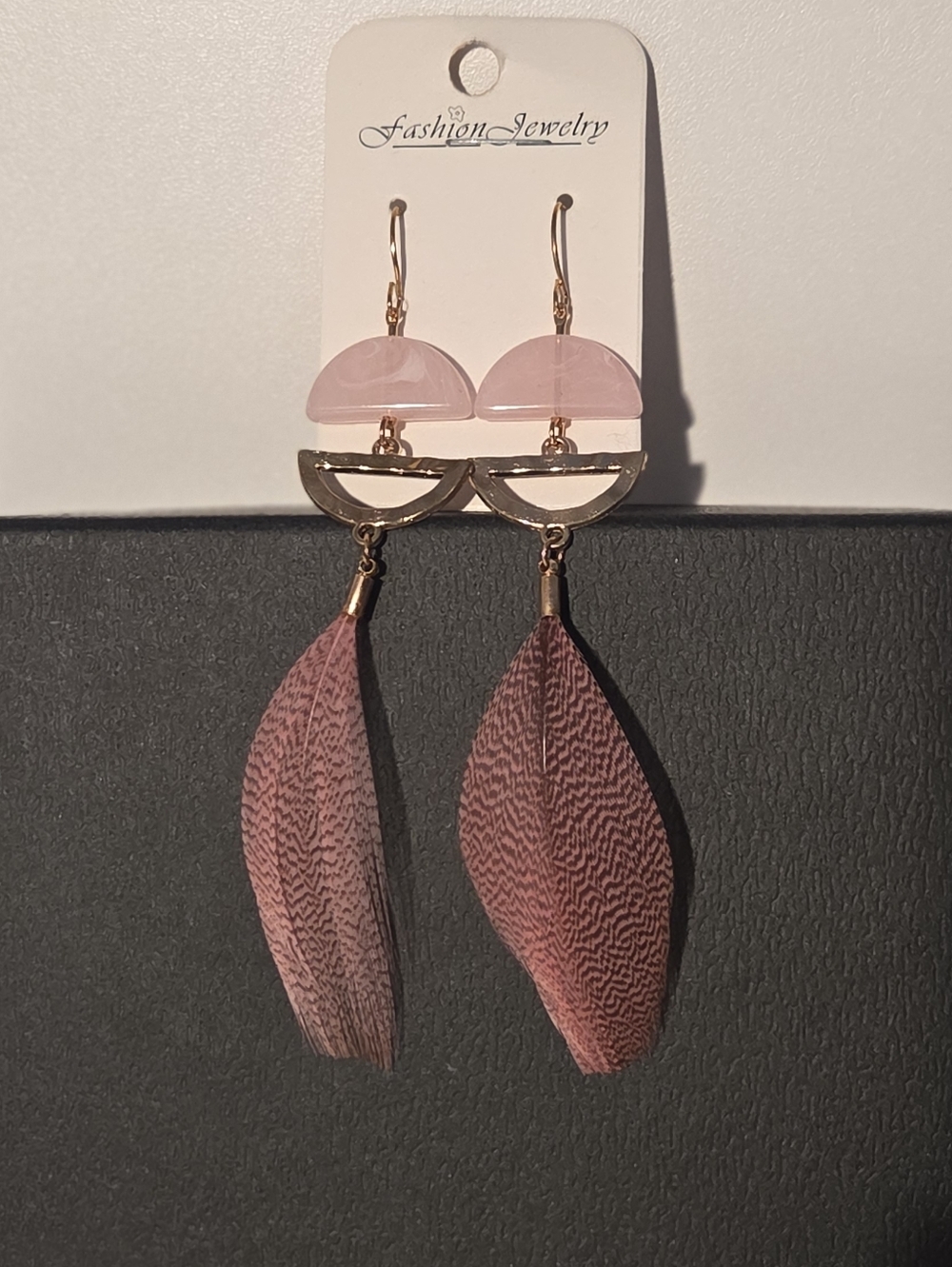 Fashion Jewelry Rose-Pink Feather Dangle Earrings